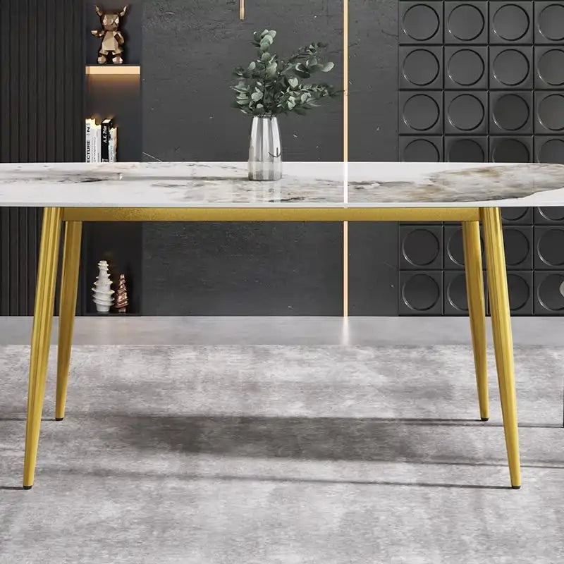 71-Inch Rectangular Sintered Stone Dining Table Seats 8 Modern Metal Base