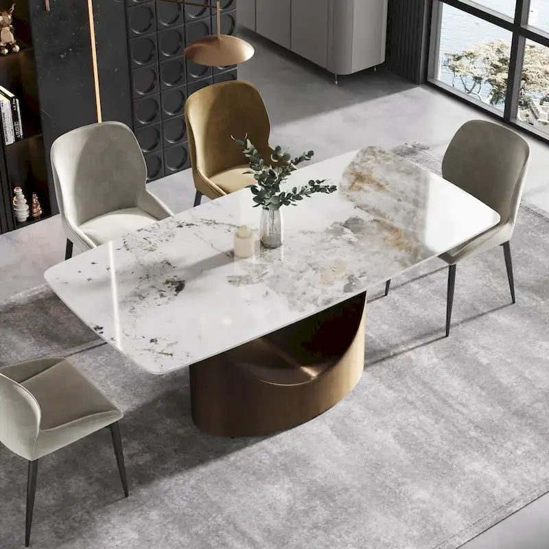 71-Inch Rectangular Sintered Stone Dining Table Seats 8 Modern Metal Base