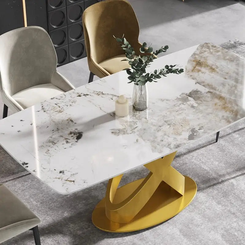 71-Inch Rectangular Sintered Stone Dining Table Seats 8 Modern Metal Base