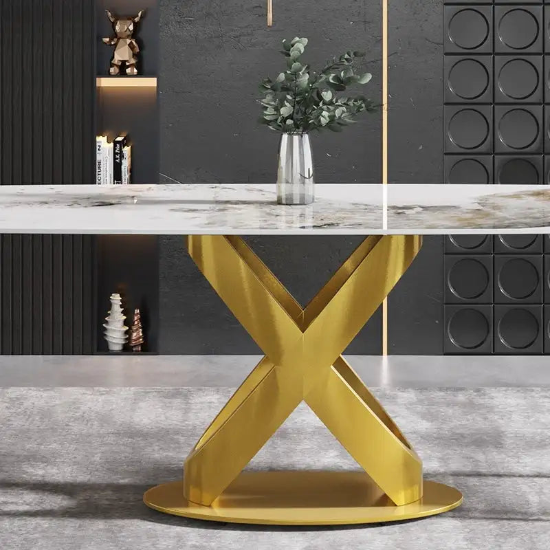 71-Inch Rectangular Sintered Stone Dining Table Seats 8 Modern Metal Base