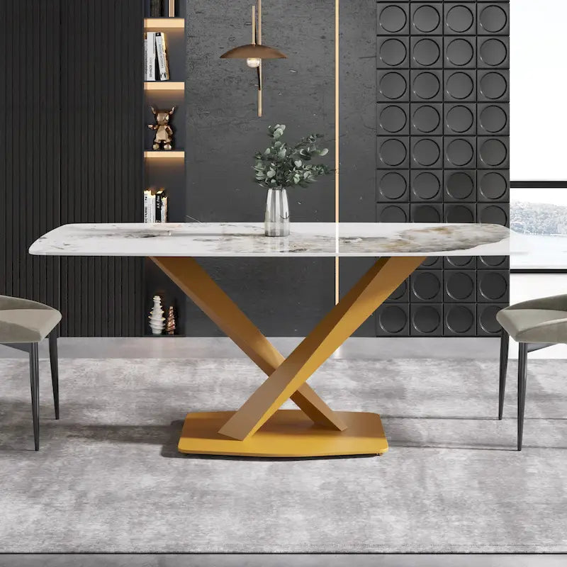 71-Inch Rectangular Sintered Stone Dining Table Seats 8 Modern Metal Base