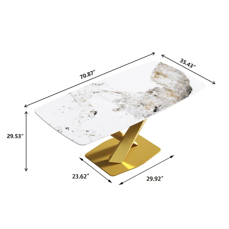 71-Inch Rectangular Sintered Stone Dining Table Seats 8 Modern Metal Base