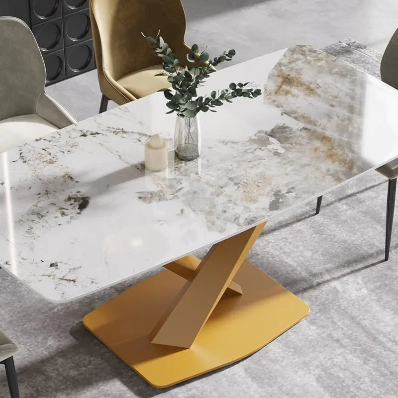 71-Inch Rectangular Sintered Stone Dining Table Seats 8 Modern Metal Base
