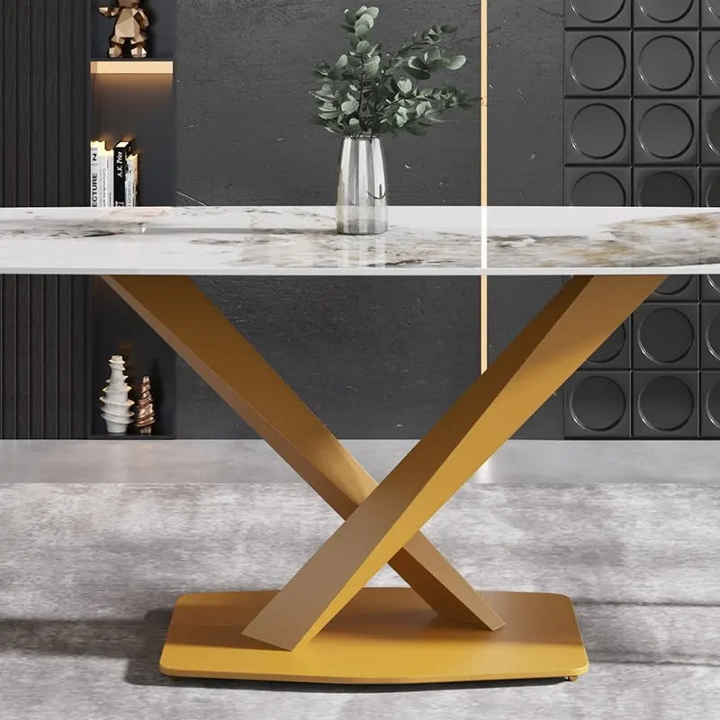 71-Inch Rectangular Sintered Stone Dining Table Seats 8 Modern Metal Base
