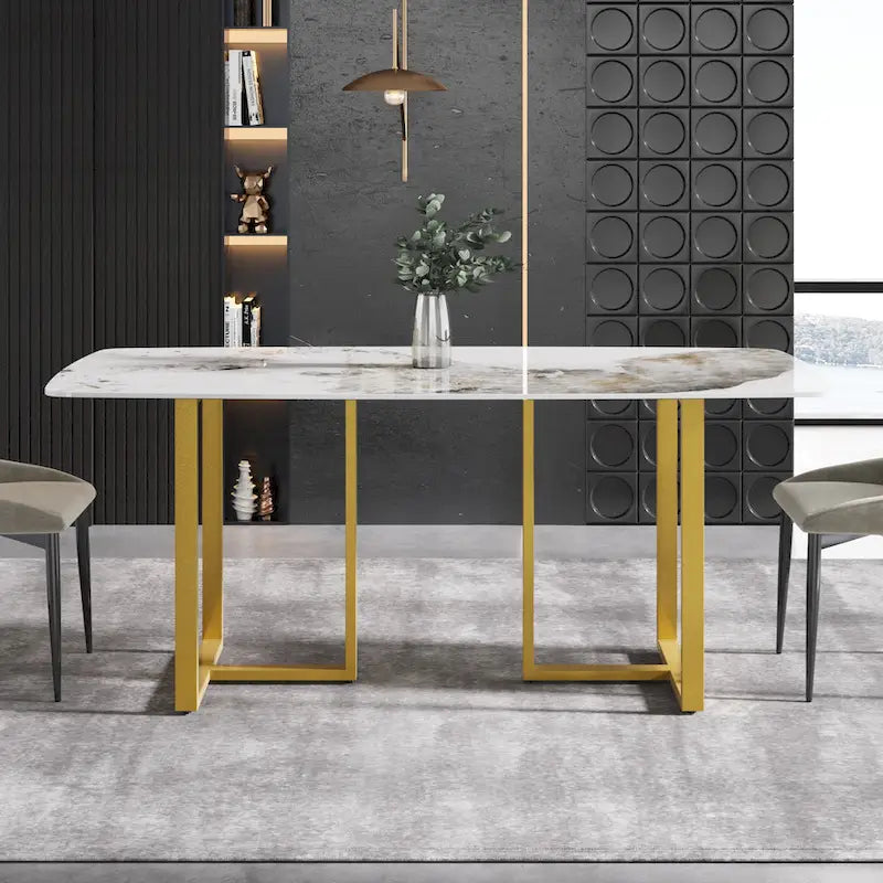 71-Inch Rectangular Sintered Stone Dining Table Seats 8 Modern Metal Base
