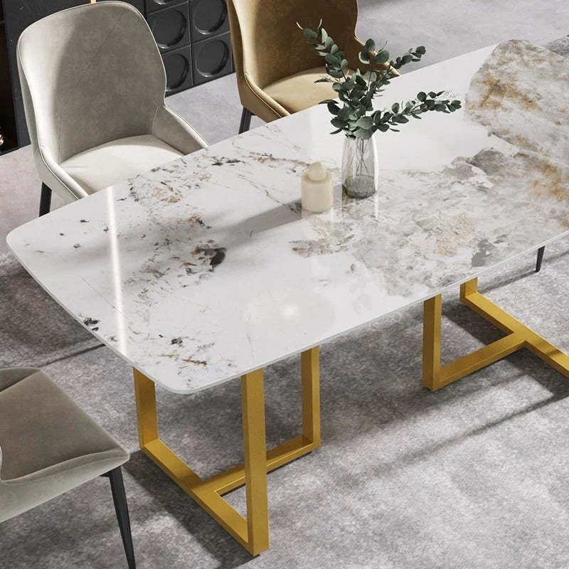 71-Inch Rectangular Sintered Stone Dining Table Seats 8 Modern Metal Base