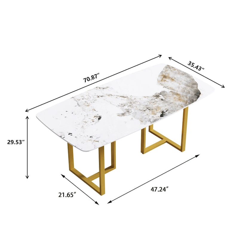 71-Inch Rectangular Sintered Stone Dining Table Seats 8 Modern Metal Base
