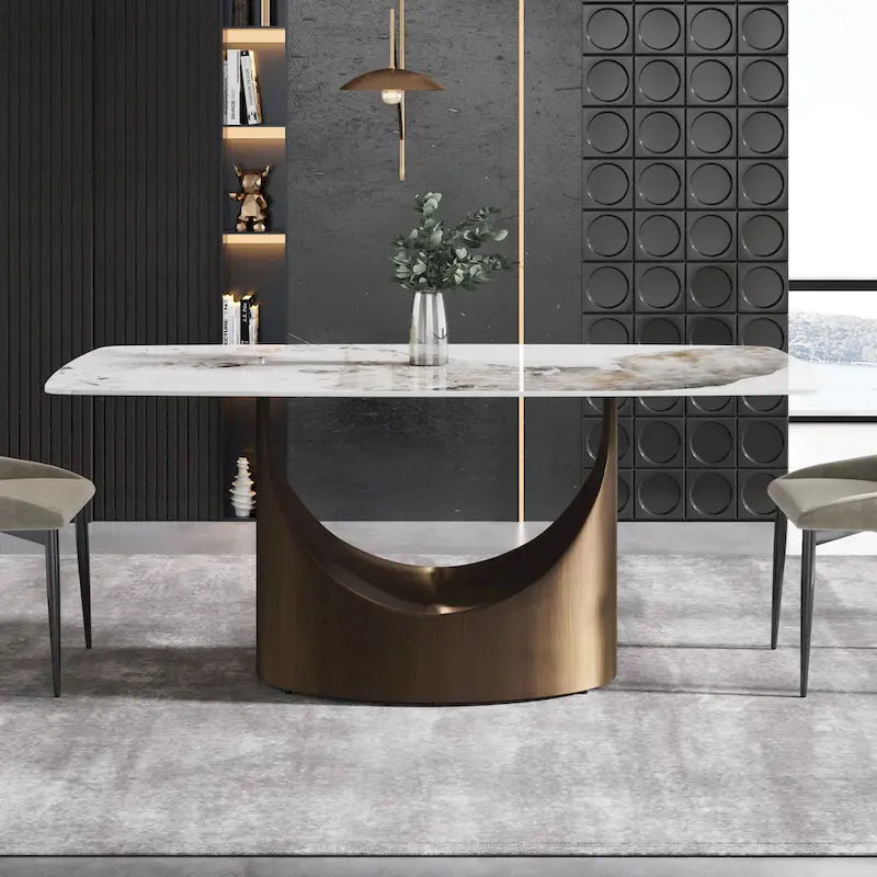 71-Inch Rectangular Sintered Stone Dining Table Seats 8 Modern Metal Base