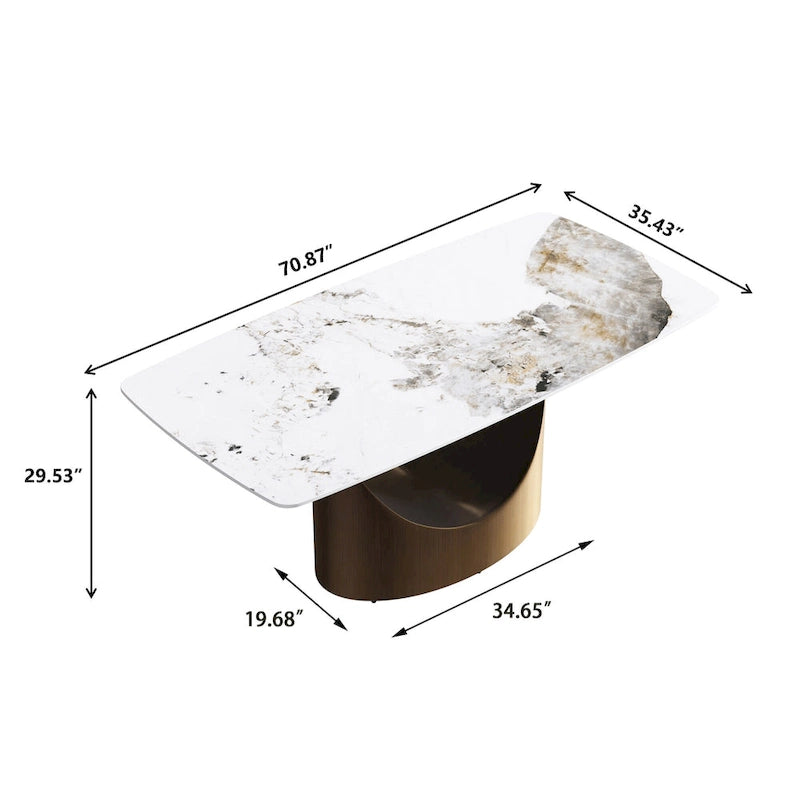 71-Inch Rectangular Sintered Stone Dining Table Seats 8 Modern Metal Base