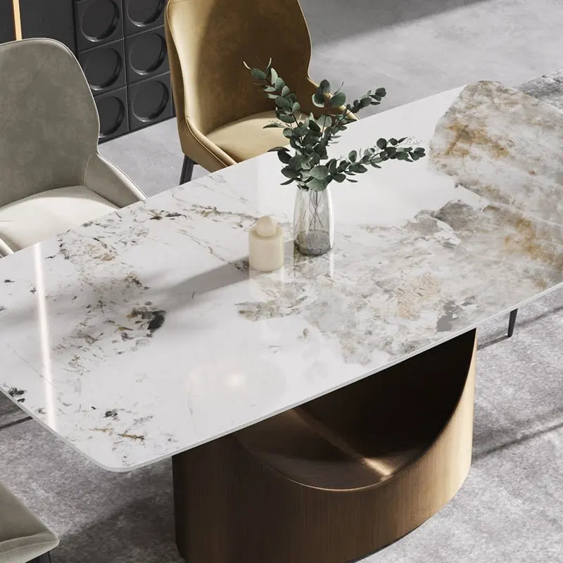 71-Inch Rectangular Sintered Stone Dining Table Seats 8 Modern Metal Base