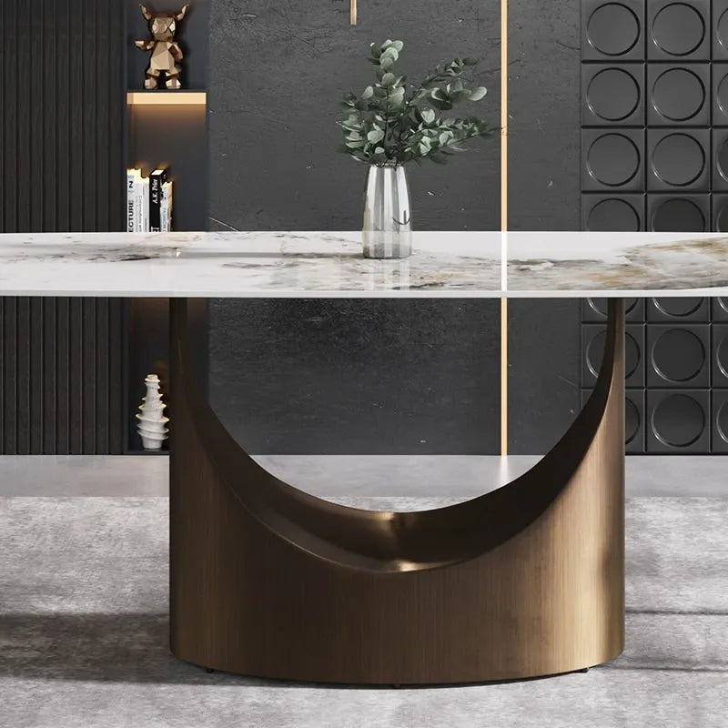 71-Inch Rectangular Sintered Stone Dining Table Seats 8 Modern Metal Base