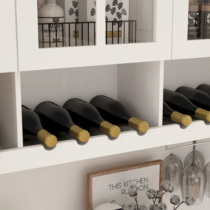 Küchenvorratsschrank und Buffetschrank mit Aufsatz, Weinregal und Glastüren, 78.9 in., Weiß, Schwarz