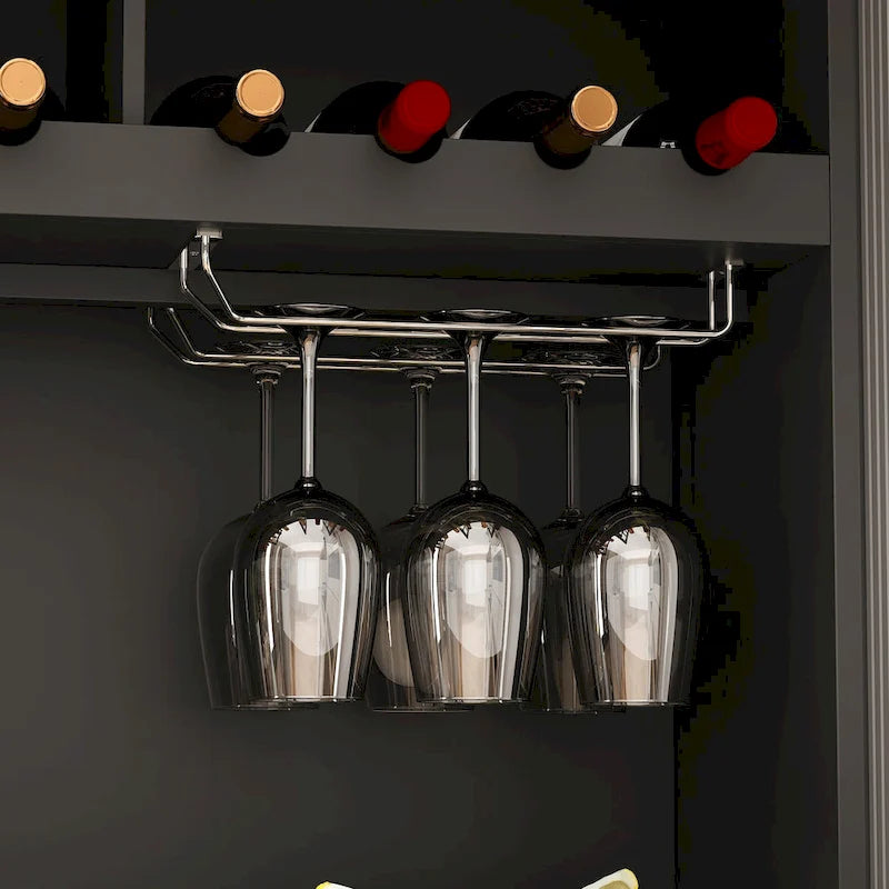 Küchenvorratsschrank und Buffetschrank mit Aufsatz, Weinregal und Glastüren, 78.9 in., Weiß, Schwarz