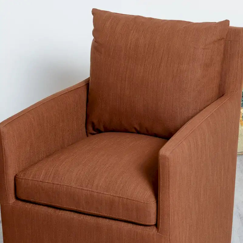 Performance Fabric Rolling Dining Armchair with Casters Down Padded Indigo Mocha Ivory