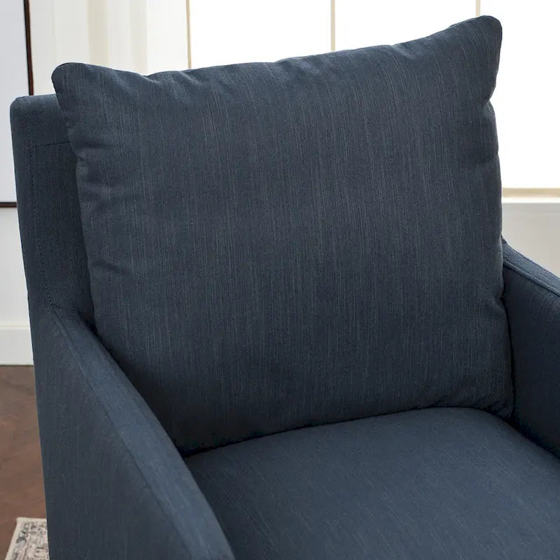 Performance Fabric Rolling Dining Armchair with Casters Down Padded Indigo Mocha Ivory