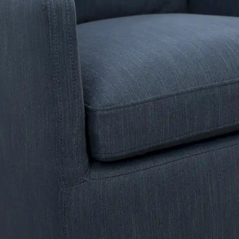 Performance Fabric Rolling Dining Armchair with Casters Down Padded Indigo Mocha Ivory