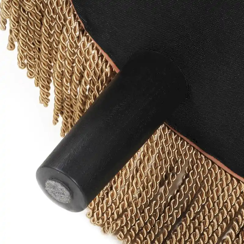 Round Velvet Tufted Ottoman with Tassel Fringe Birch Frame Peach Orange Gold Yellow