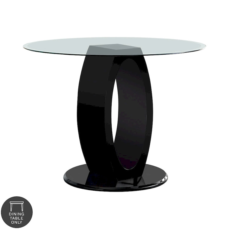 48-Inch Round Tempered Glass Counter Height Table O-Shaped Pedestal High-Gloss Black White