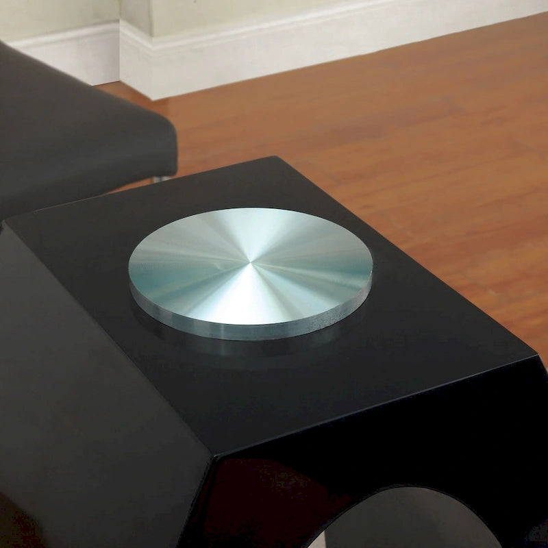 48-Inch Round Tempered Glass Counter Height Table O-Shaped Pedestal High-Gloss Black White