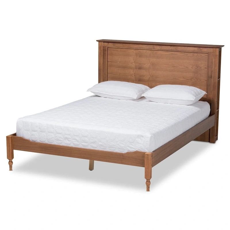 Rustic Platform Storage Bed with Headboard Shelves Ring-Turned Legs Walnut Full Queen King