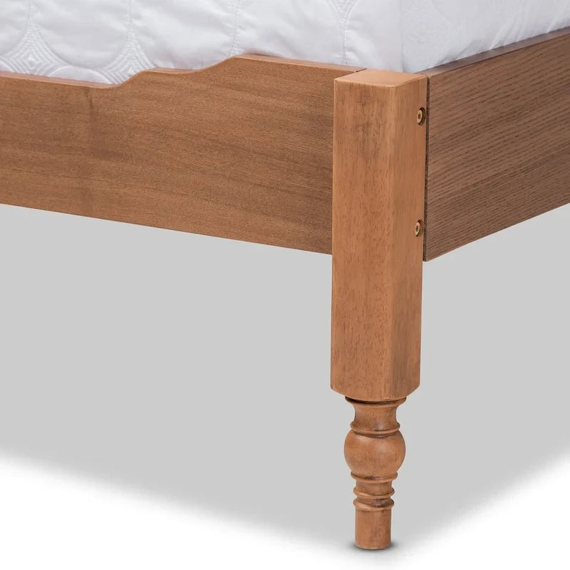 Rustic Platform Storage Bed with Headboard Shelves Ring-Turned Legs Walnut Full Queen King