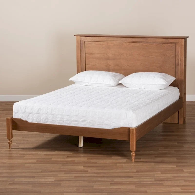 Rustic Platform Storage Bed with Headboard Shelves Ring-Turned Legs Walnut Full Queen King