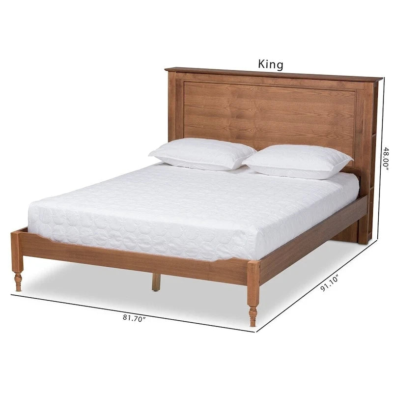Rustic Platform Storage Bed with Headboard Shelves Ring-Turned Legs Walnut Full Queen King