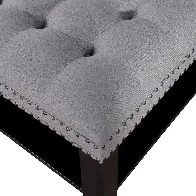 Square Cocktail Ottoman Linen Tufted Nailhead Trim Bottom Shelf 150 lb 35.5W Grey Beige