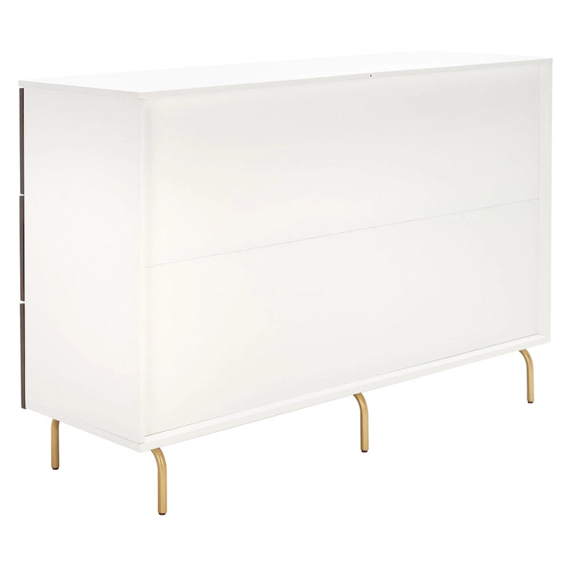 6-Drawer Double Dresser Walnut White Frame Gold Legs Mid-Century Modern Bedroom