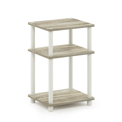 Furinno Just 3-Tier Turn-N-Tube End Table, Sonoma Oak/White