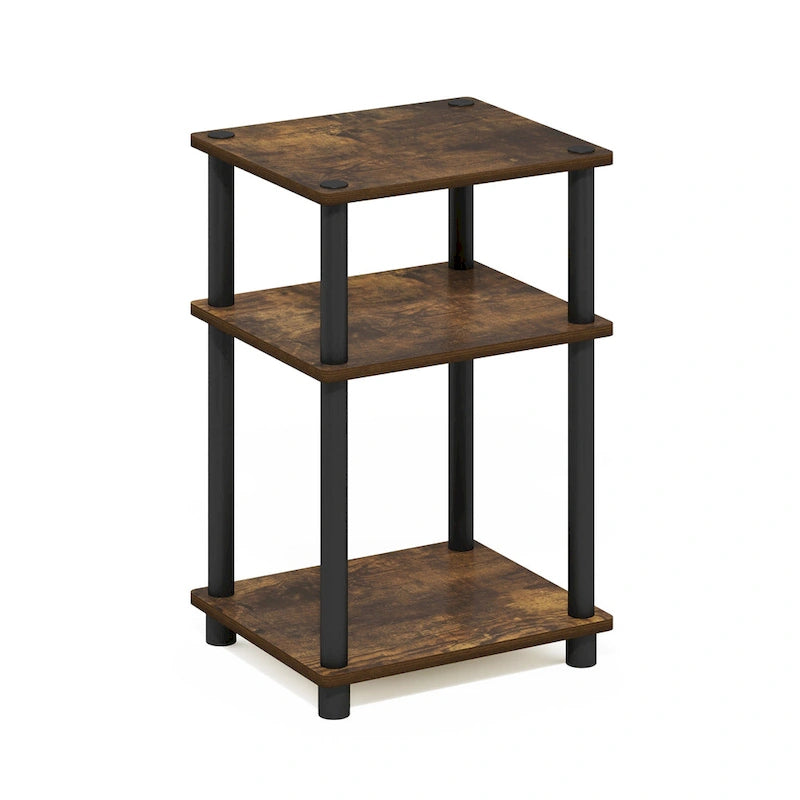 Bijzettafel met 3 niveaus, montage zonder gereedschap, frame van composiet hout en buizen, Sonoma-eik, amberkleurig grenen