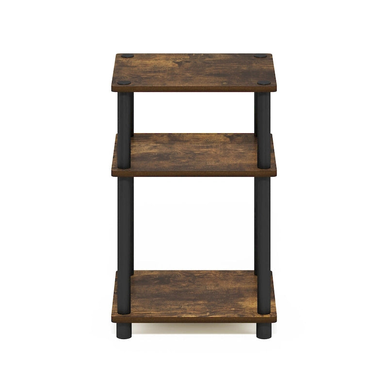 Bijzettafel met 3 niveaus, montage zonder gereedschap, frame van composiet hout en buizen, Sonoma-eik, amberkleurig grenen