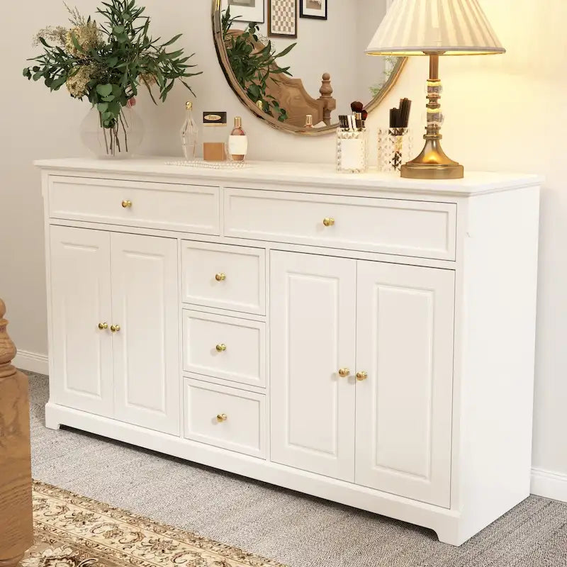 Credenza moderna laccata, 5 cassetti, 4 ante, mobile laterale, bianca, grigia, nera