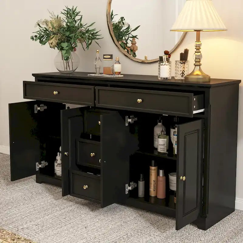 Credenza moderna laccata, 5 cassetti, 4 ante, mobile laterale, bianca, grigia, nera