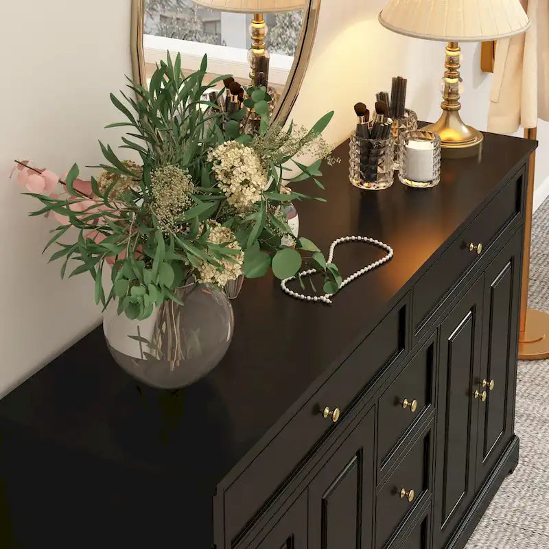 Credenza moderna laccata, 5 cassetti, 4 ante, mobile laterale, bianca, grigia, nera