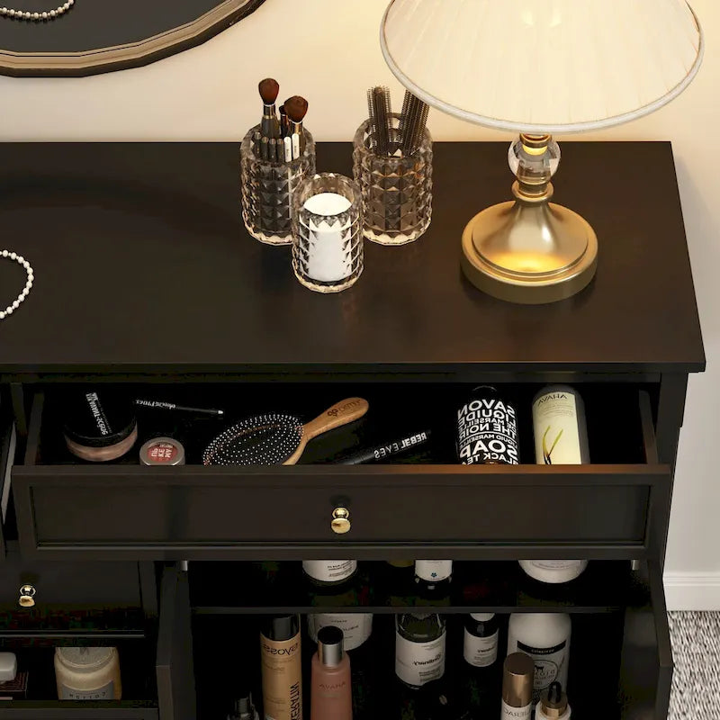 Modern Lacquered Dresser Sideboard 5 Drawers 4-Door Side Cabinet White Grey Black