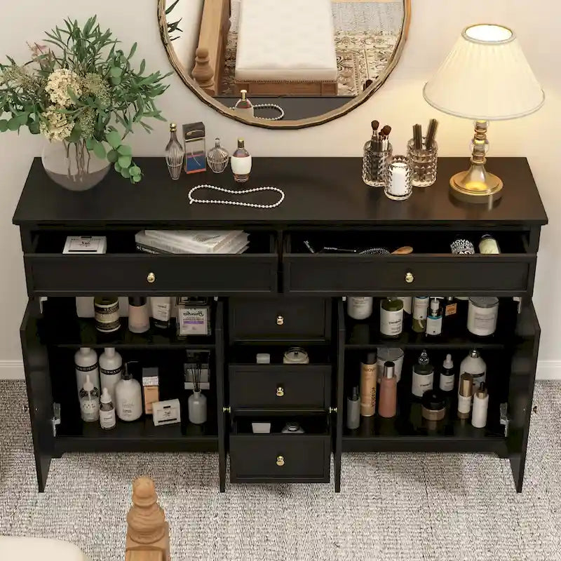 Credenza moderna laccata, 5 cassetti, 4 ante, mobile laterale, bianca, grigia, nera