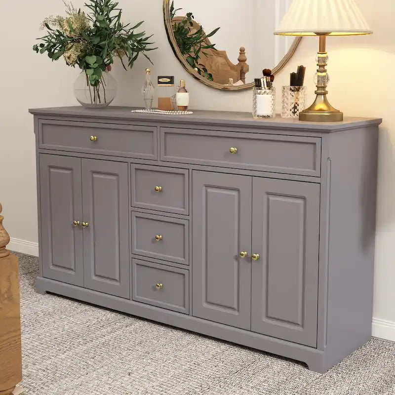 Credenza moderna laccata, 5 cassetti, 4 ante, mobile laterale, bianca, grigia, nera