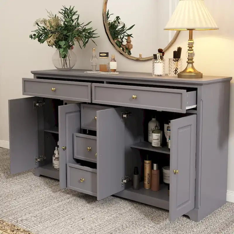 Credenza moderna laccata, 5 cassetti, 4 ante, mobile laterale, bianca, grigia, nera