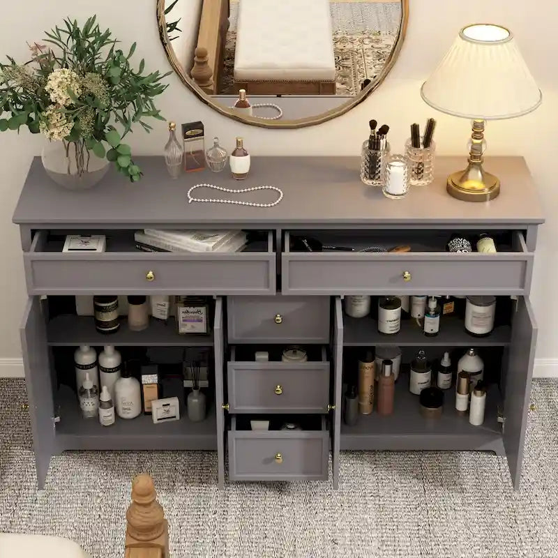 Credenza moderna laccata, 5 cassetti, 4 ante, mobile laterale, bianca, grigia, nera