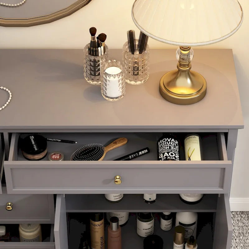 Credenza moderna laccata, 5 cassetti, 4 ante, mobile laterale, bianca, grigia, nera