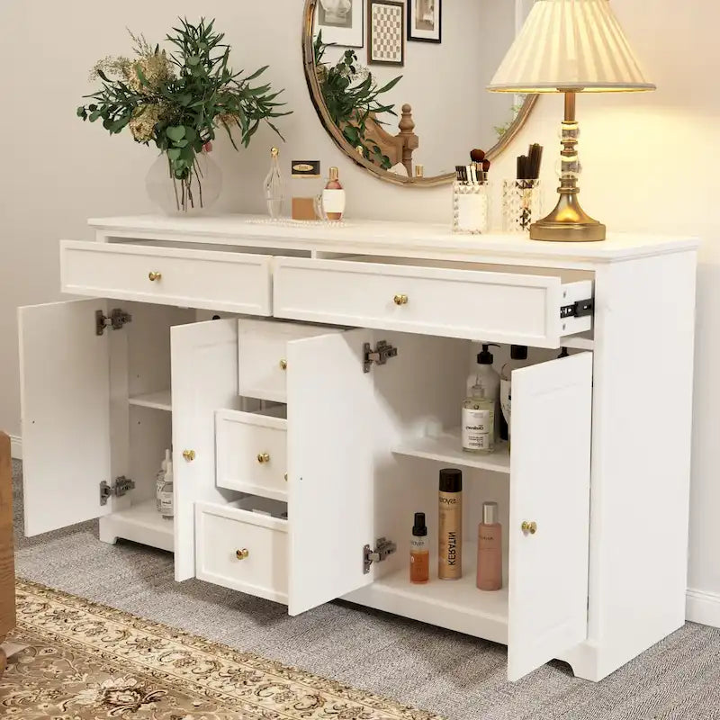 Credenza moderna laccata, 5 cassetti, 4 ante, mobile laterale, bianca, grigia, nera