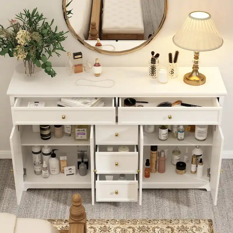 Credenza moderna laccata, 5 cassetti, 4 ante, mobile laterale, bianca, grigia, nera