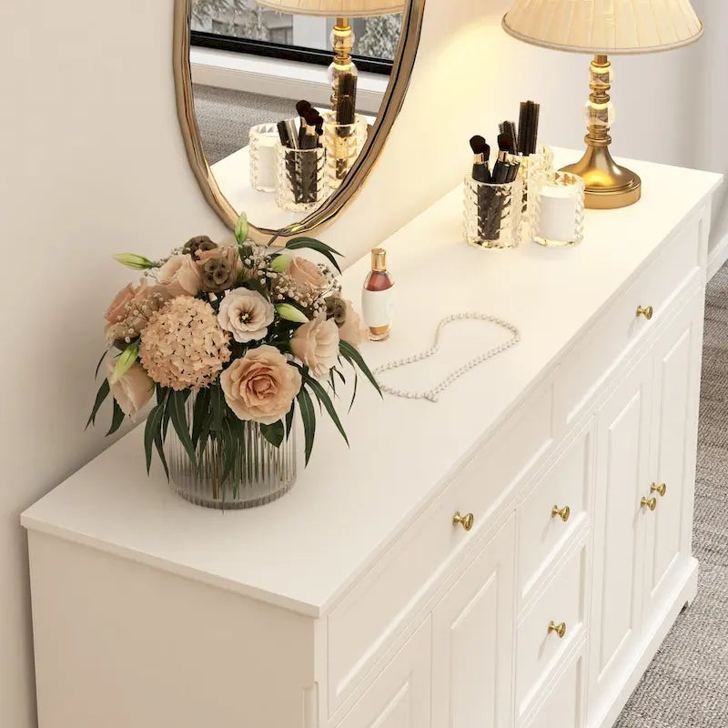 Credenza moderna laccata, 5 cassetti, 4 ante, mobile laterale, bianca, grigia, nera