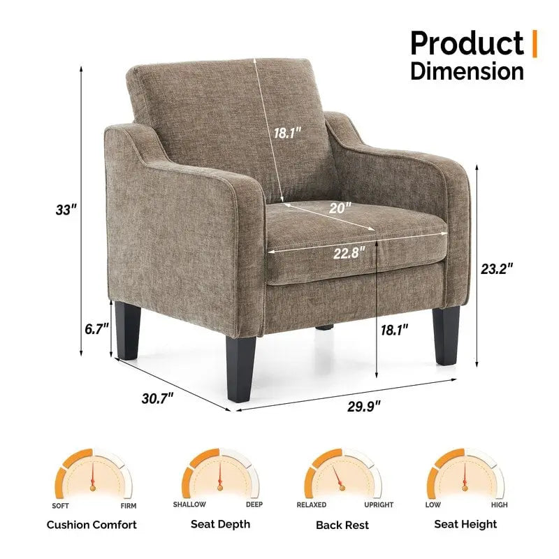 Moderner Akzentstuhl im Mid-Century-Stil, Leinenstoff, hochdichter Schaumstoff, Tragfähigkeit 380 lb, 12 Farben