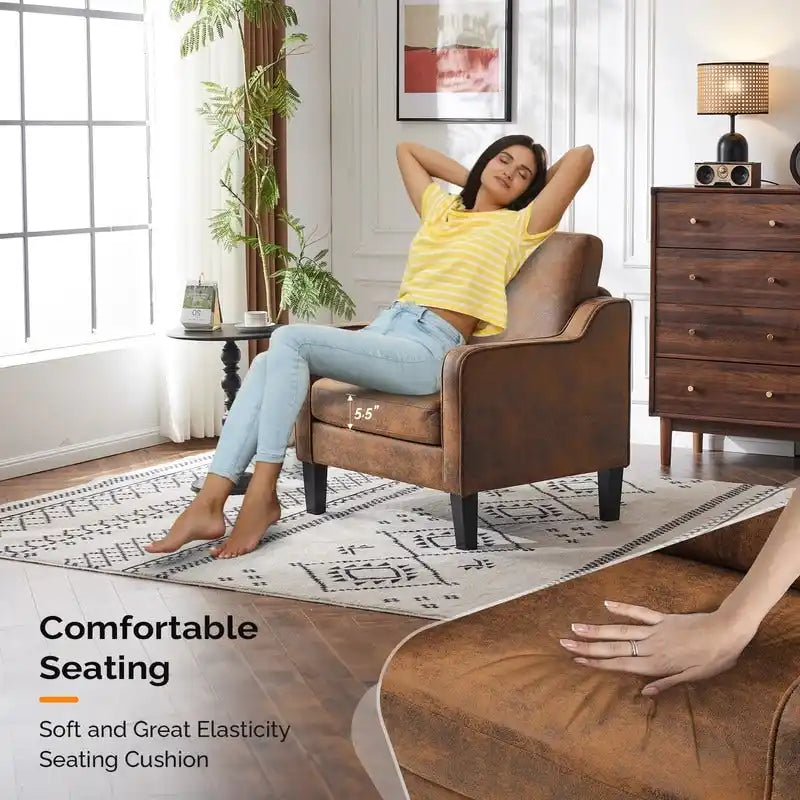 Moderner Akzentstuhl im Mid-Century-Stil, Leinenstoff, hochdichter Schaumstoff, Tragfähigkeit 380 lb, 12 Farben