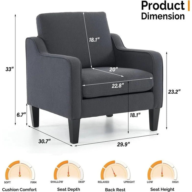Moderner Akzentstuhl im Mid-Century-Stil, Leinenstoff, hochdichter Schaumstoff, Tragfähigkeit 380 lb, 12 Farben