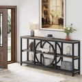 70.9 in. Industrial Sofa Console Table 3-Tier Shelves Circle Metal Frame Grey Brown Walnut White