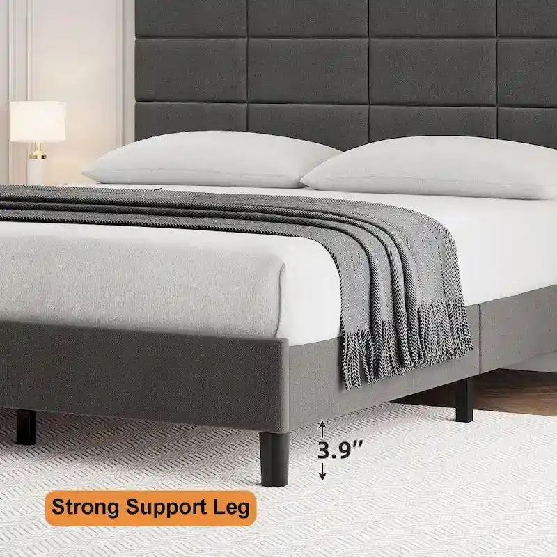 Struttura letto a piattaforma rivestita in lino, testiera trapuntata a griglia, portata di 700 lb, 12 doghe, singolo, matrimoniale, queen, king