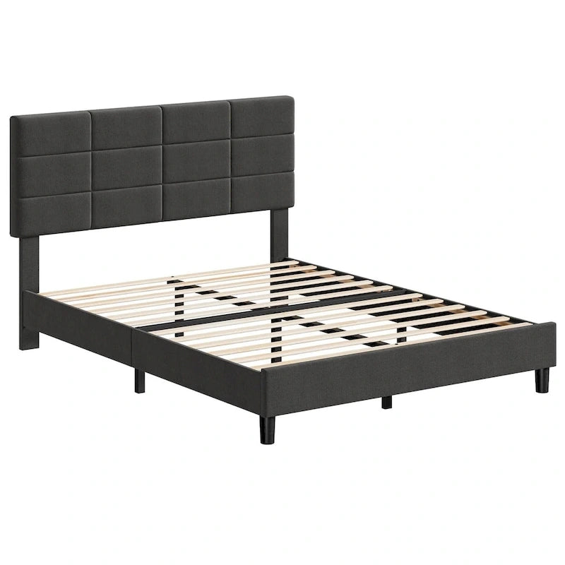 Struttura letto a piattaforma rivestita in lino, testiera trapuntata a griglia, portata di 700 lb, 12 doghe, singolo, matrimoniale, queen, king